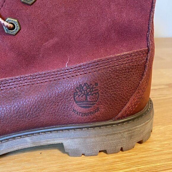 Timberland Teddy Fleece Burgundy Women's Leather Boots - Picture 6 of 12